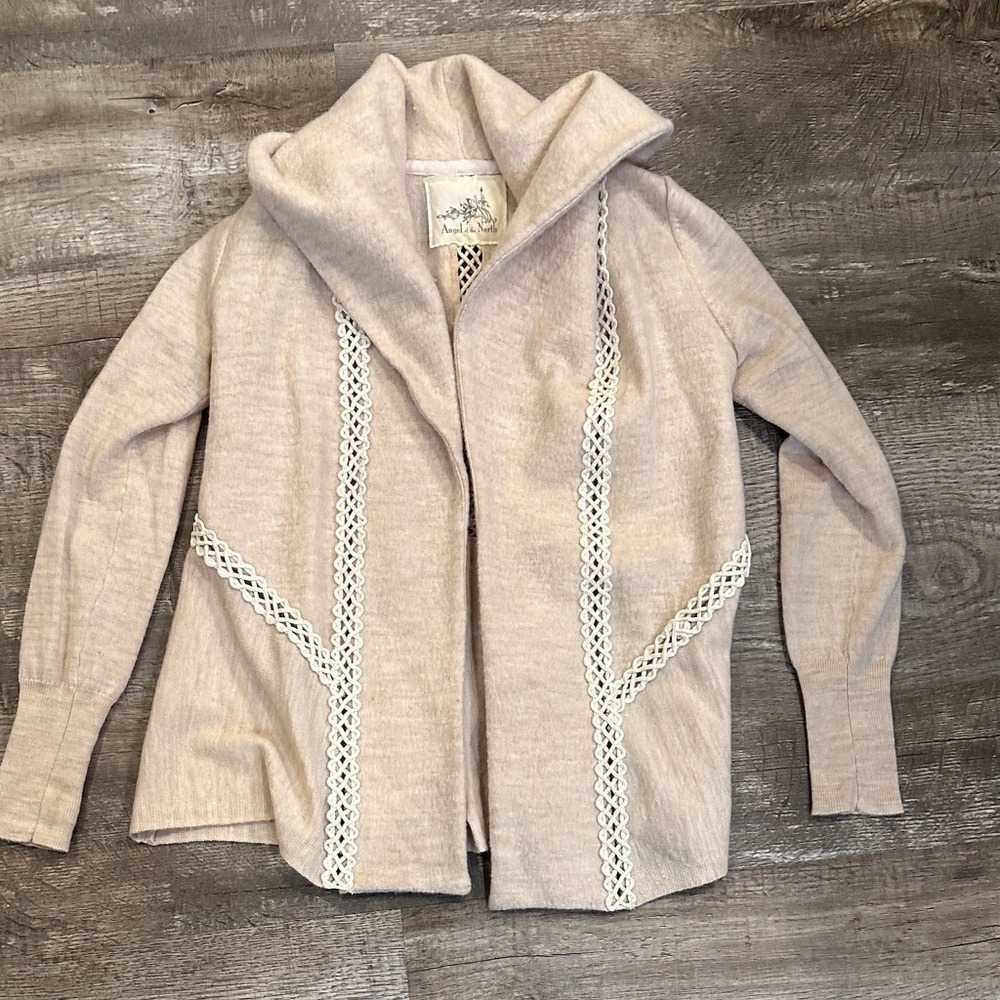 Anthro's Angel of the North Small Women's Cream Sweater with Crochet Details